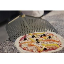 Pala para horno de pizza en aluminio Gold rectangular y perforada de 36cm y mango de 150cm