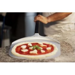 profesional alta resistencia a la temperatura Lmsoed Pala para pizza con mango de aleación de aluminio perforado evita quemaduras práctica herramienta de cocina 