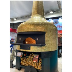 Horno rotativo para pizza Napolitana a leña, gas, pellets o combinado. Vulcano mosaico oro